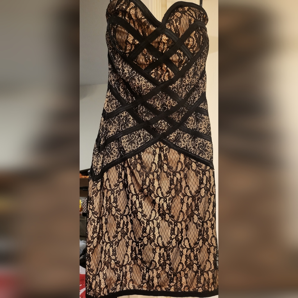 Sexy and cute, Forever21 black lace over pink mini dress